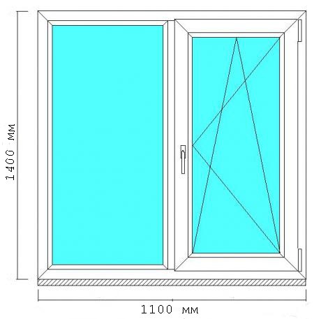 Двостулкове вікно, з однією активною стулкою на кухню, 1100мм х 1400мм