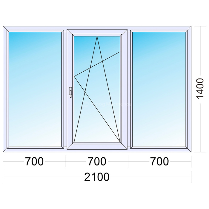 Тристулкове вікно з однією активною стулкою, 2100х1400